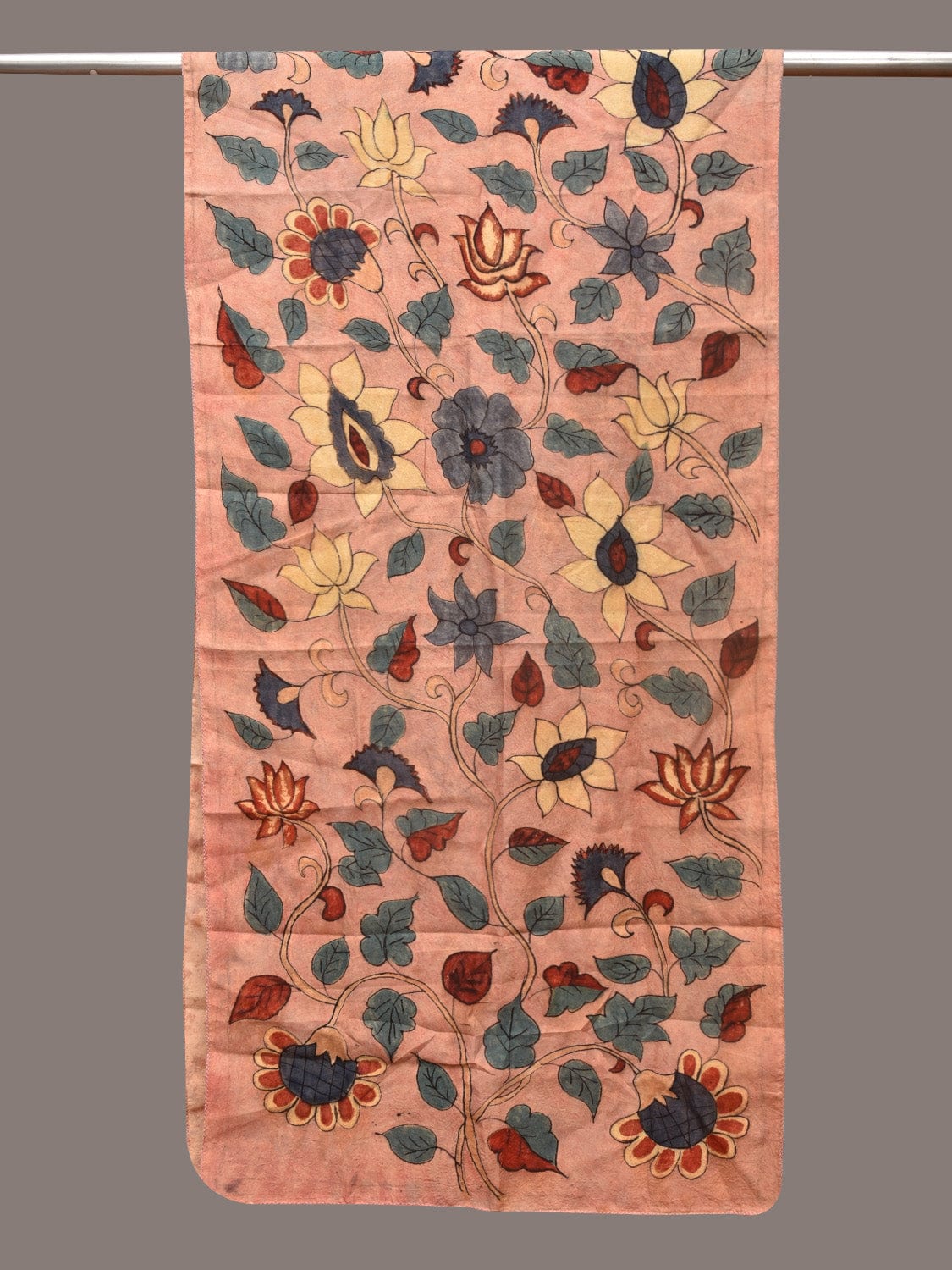 Peach Kalamkari Hand Painted Sico Stole with Floral Design ds3395