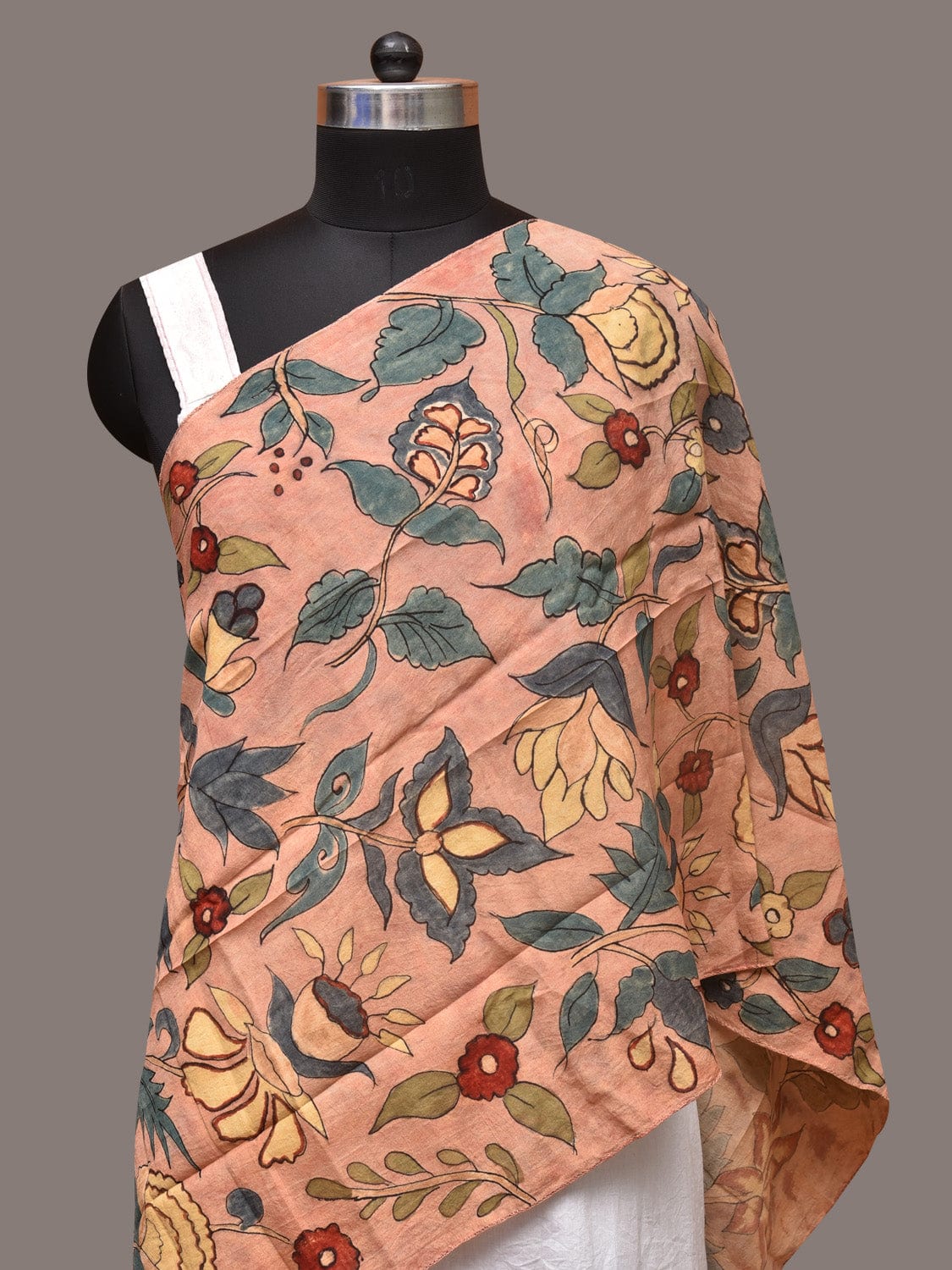 Peach Kalamkari Hand Painted Sico Stole with Floral Design ds3402