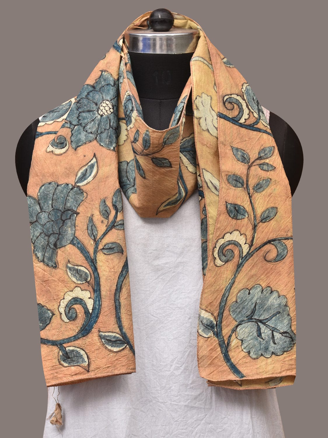 Peach Kalamkari Hand Painted Sico Stole with Floral Design ds3442