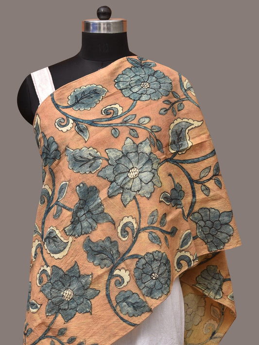 Peach Kalamkari Hand Painted Sico Stole with Floral Design ds3442