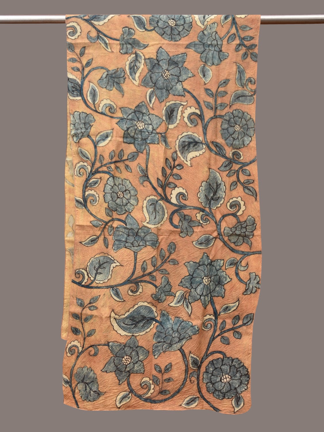Peach Kalamkari Hand Painted Sico Stole with Floral Design ds3442