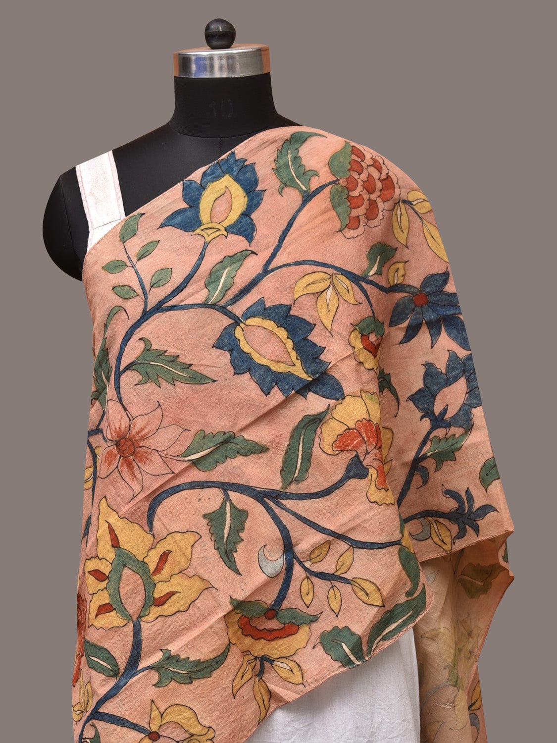 Peach Kalamkari Hand Painted Sico Stole with Floral Design ds3446