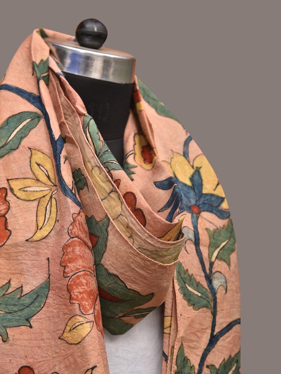 Peach Kalamkari Hand Painted Sico Stole with Floral Design ds3446