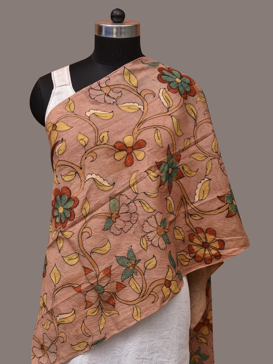 Peach Kalamkari Hand Painted Sico Stole with Floral Design ds3526