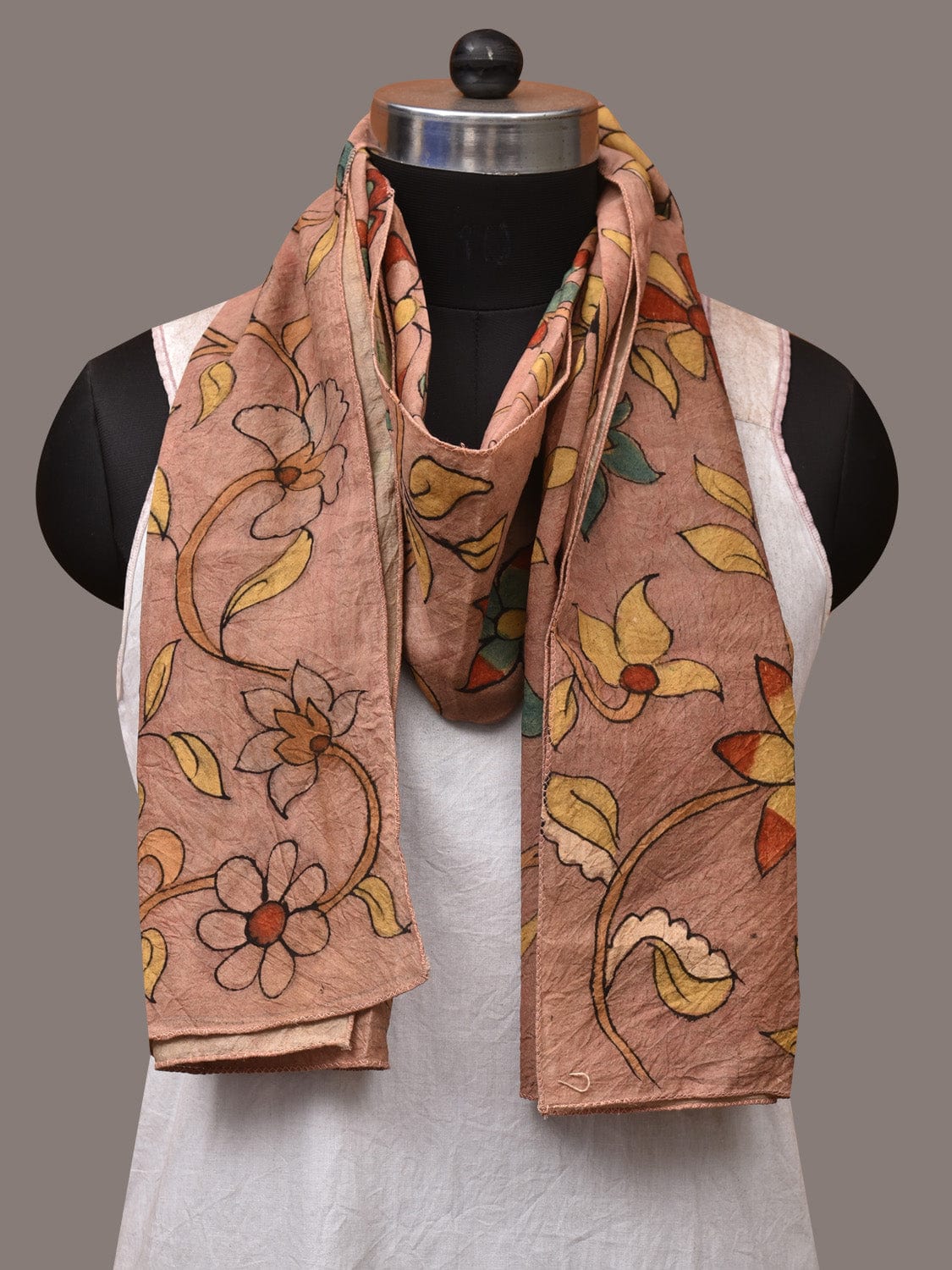 Peach Kalamkari Hand Painted Sico Stole with Floral Design ds3526
