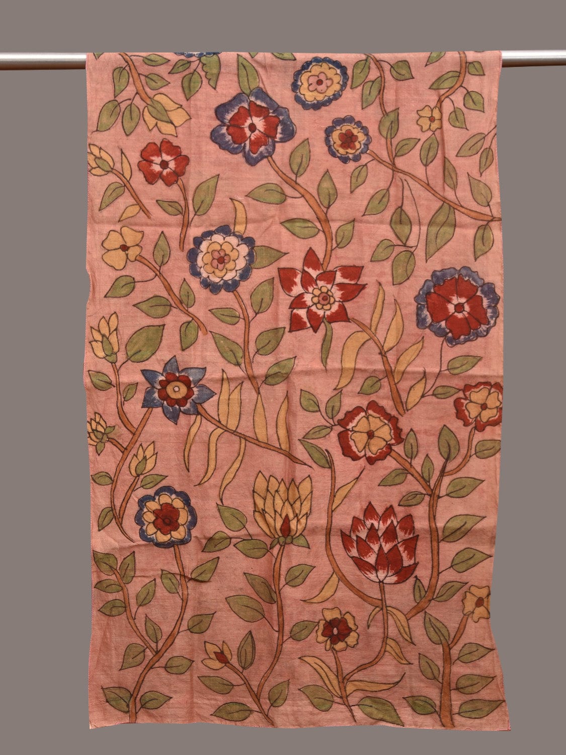 Peach Kalamkari Hand Painted Sico Stole with Floral Design ds3586