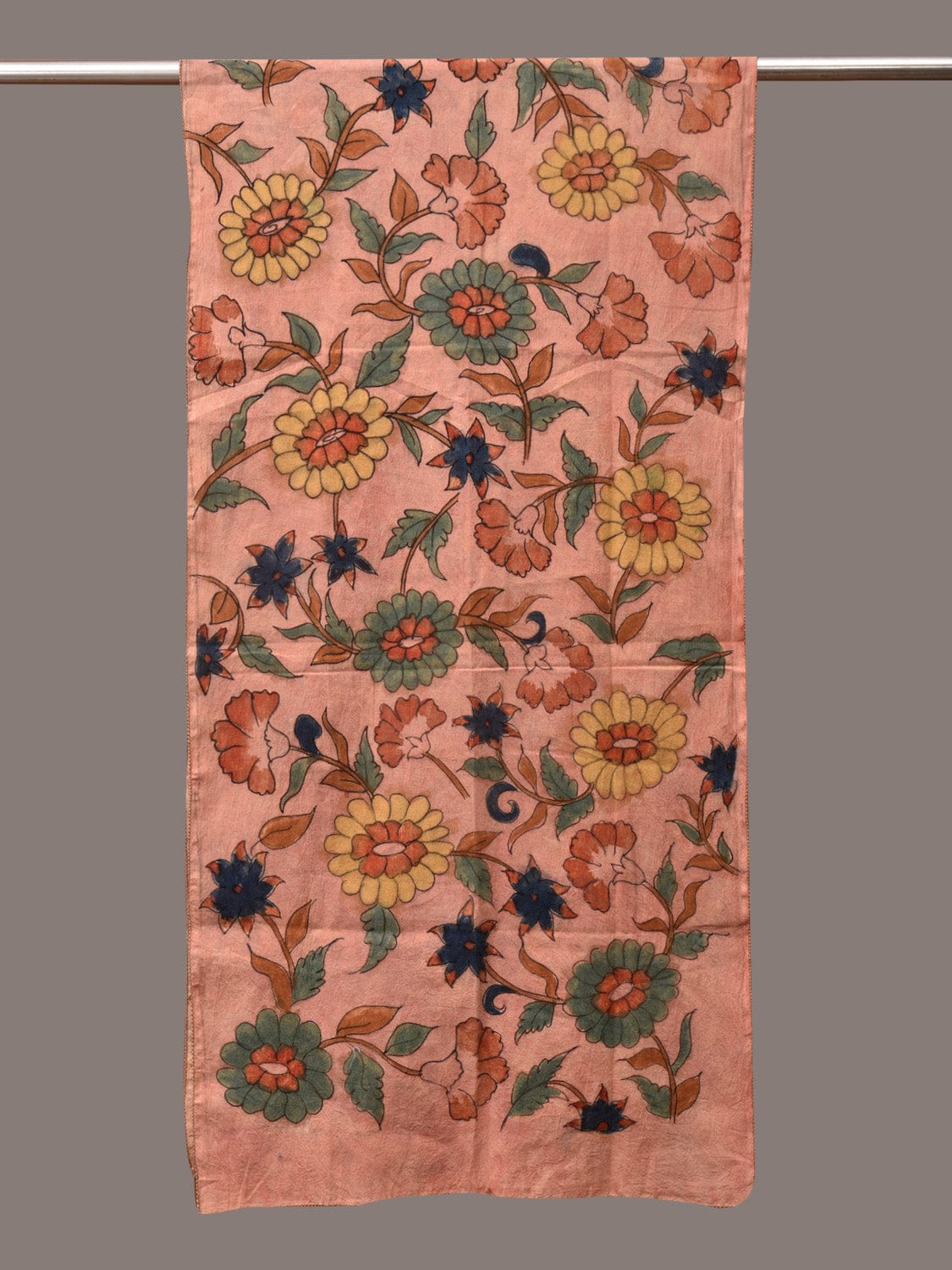 Peach Kalamkari Hand Painted Sico Stole with Floral Design dsds3516