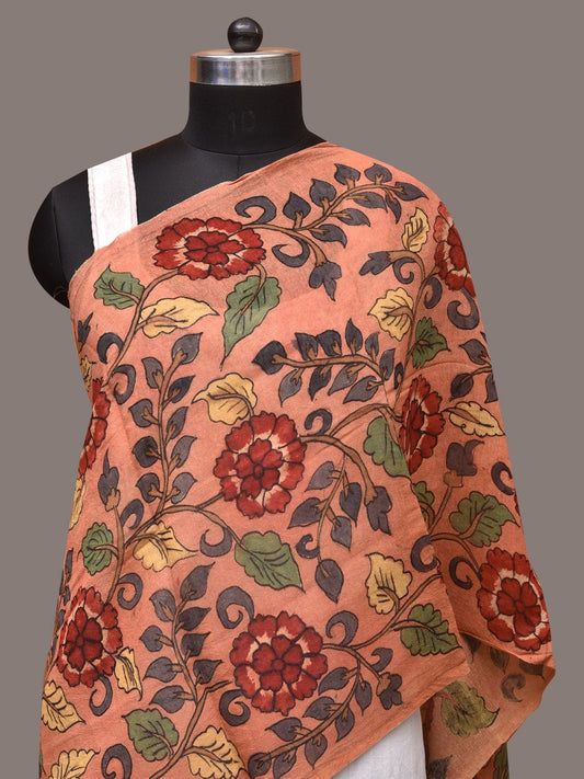 Peach Kalamkari Hand Painted Sico Stole with Flowers Design ds3414