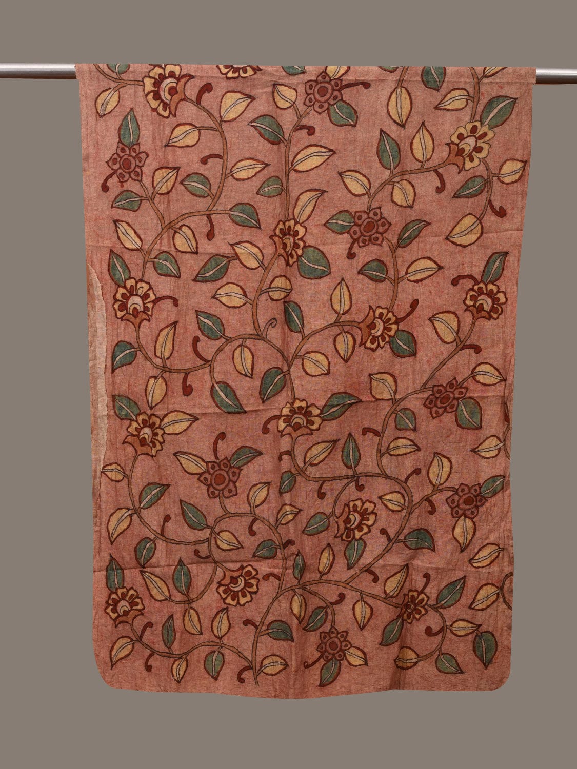 Peach Kalamkari Hand Painted Tussar Handloom Stole with Floral Design ds3074