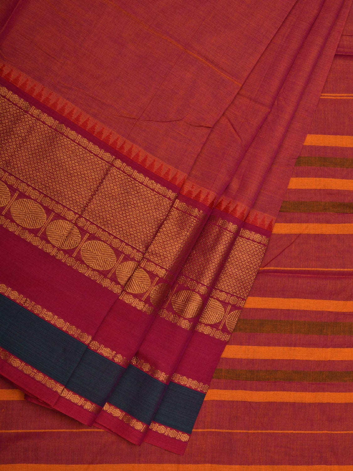 Peach Kanchi Cotton Plain Saree wtih One Side Border Design o0324
