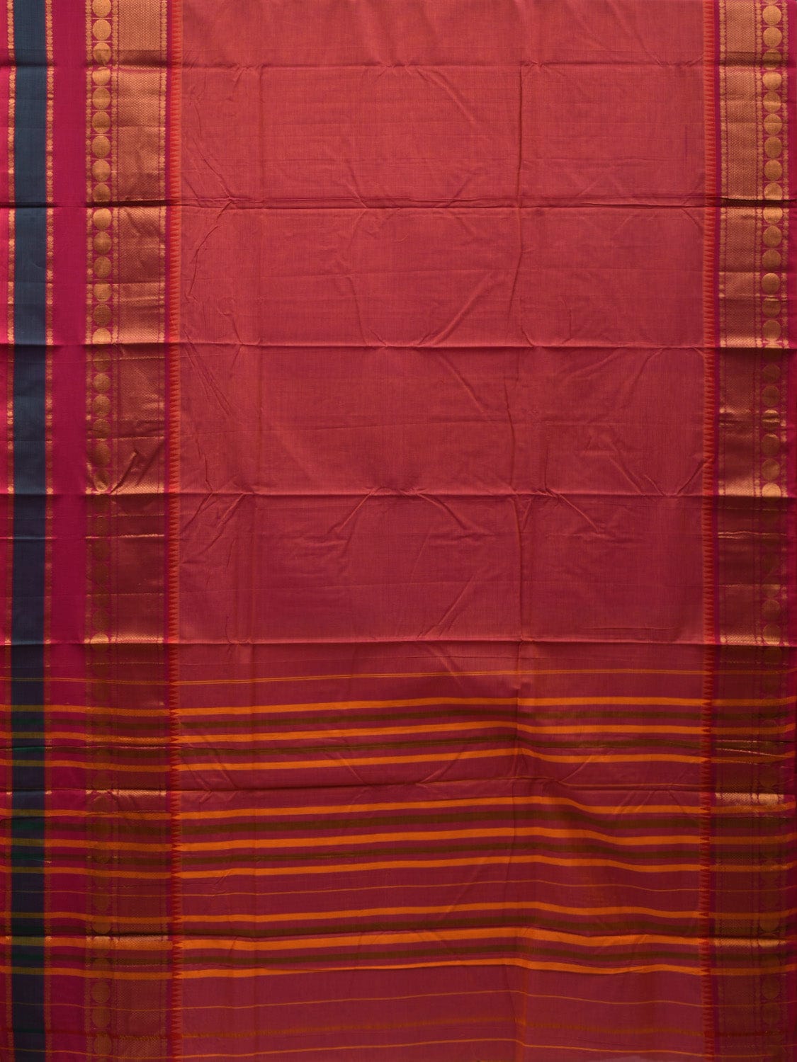 Peach Kanchi Cotton Plain Saree wtih One Side Border Design o0324