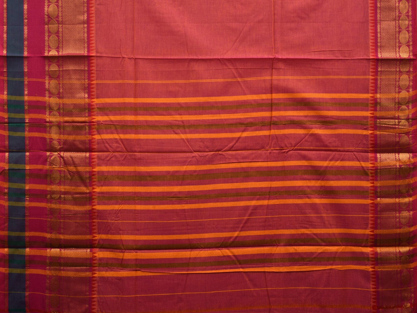 Peach Kanchi Cotton Plain Saree wtih One Side Border Design o0324