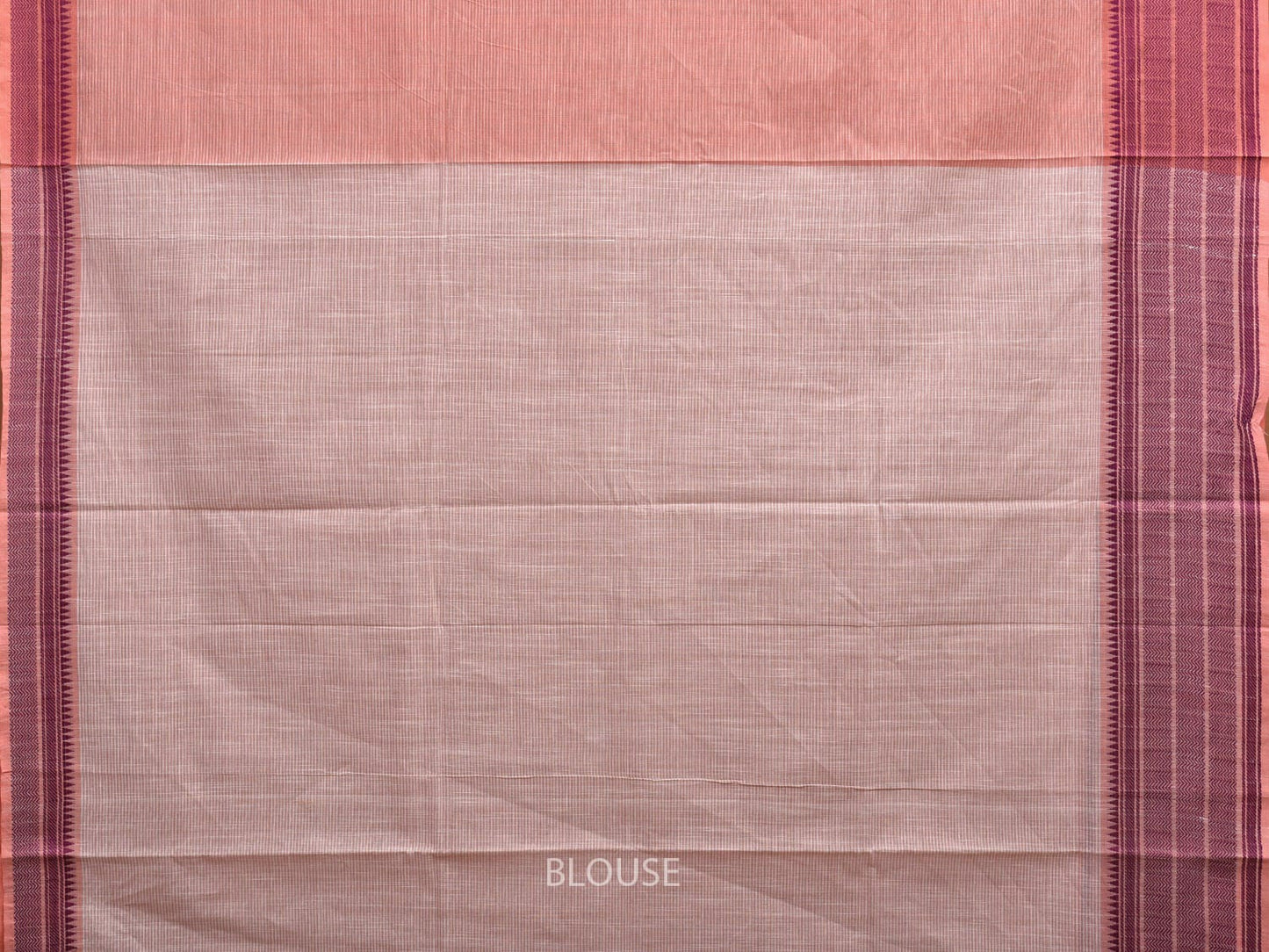 Peach Kanchipuram Cotton Handloom Saree with Border and Strips Pallu Design k0358