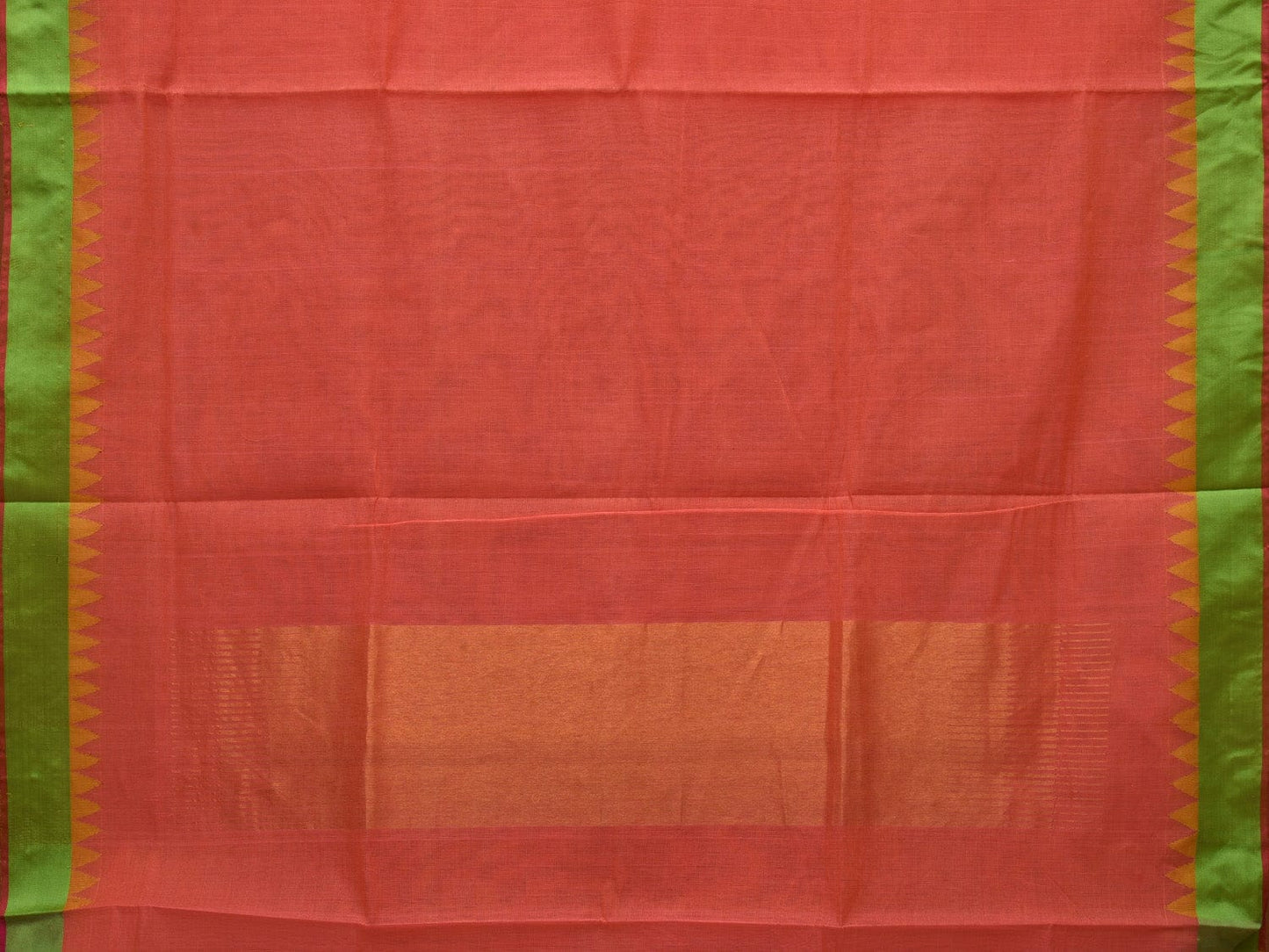 Peach Khadi Cotton Handloom Plain Saree with Temple Border Design kh0574