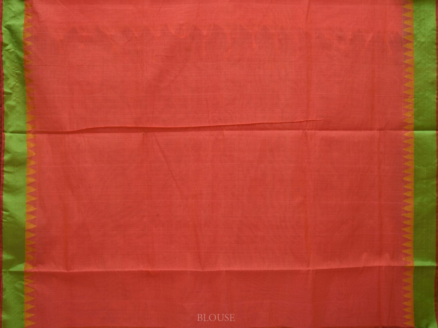 Peach Khadi Cotton Handloom Plain Saree with Temple Border Design kh0574