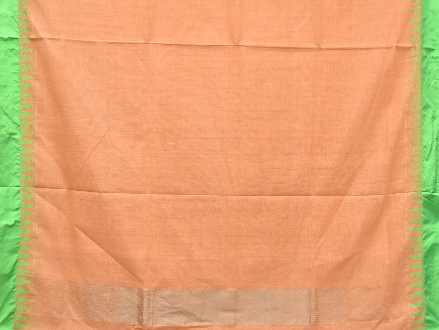Peach Khadi Cotton Handloom Plain Saree with Temple Border Design kh0602