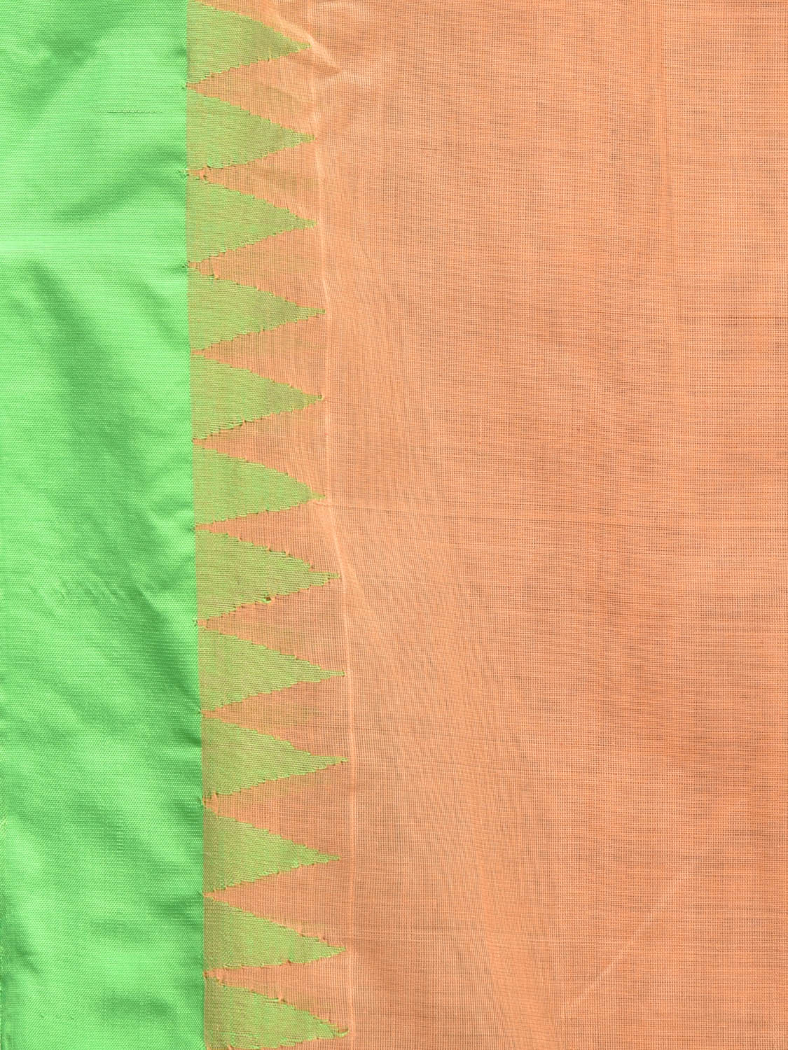 Peach Khadi Cotton Handloom Plain Saree with Temple Border Design kh0602