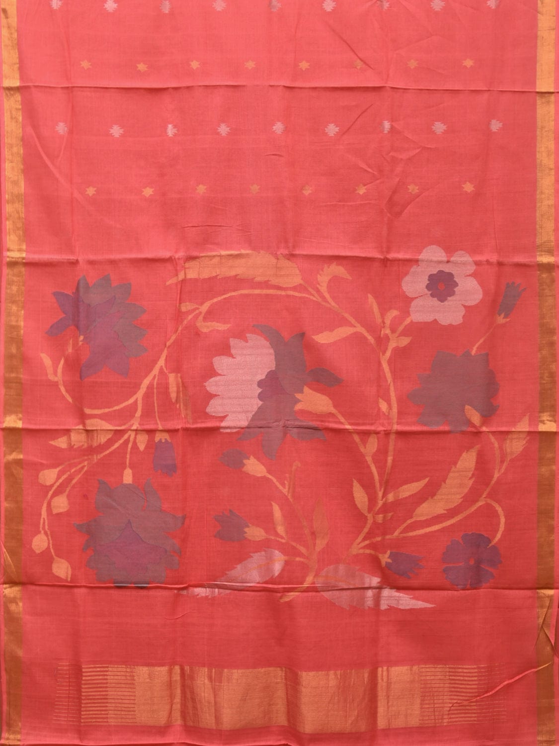 Peach Khadi Cotton Handloom Saree with Big Floral Pallu Design kh0635