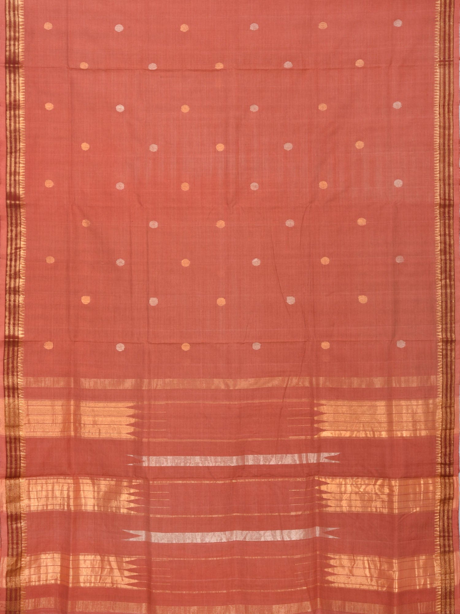 Peach Khadi Cotton Handloom Saree with Buta and Dobi Border Design kh0406