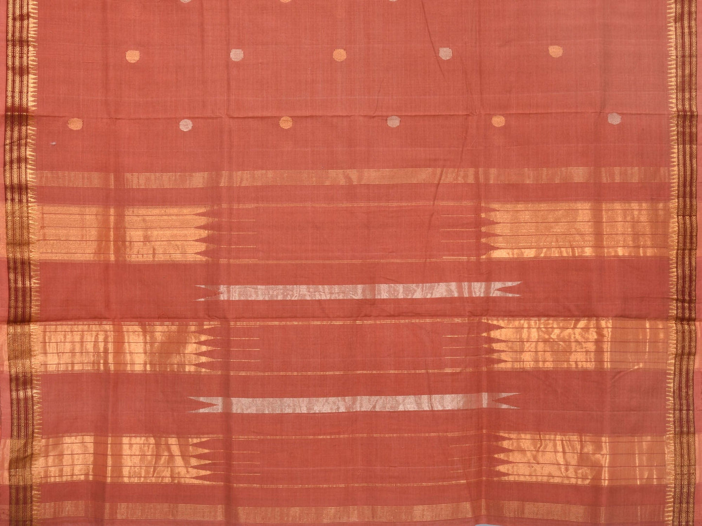 Peach Khadi Cotton Handloom Saree with Buta and Dobi Border Design kh0406