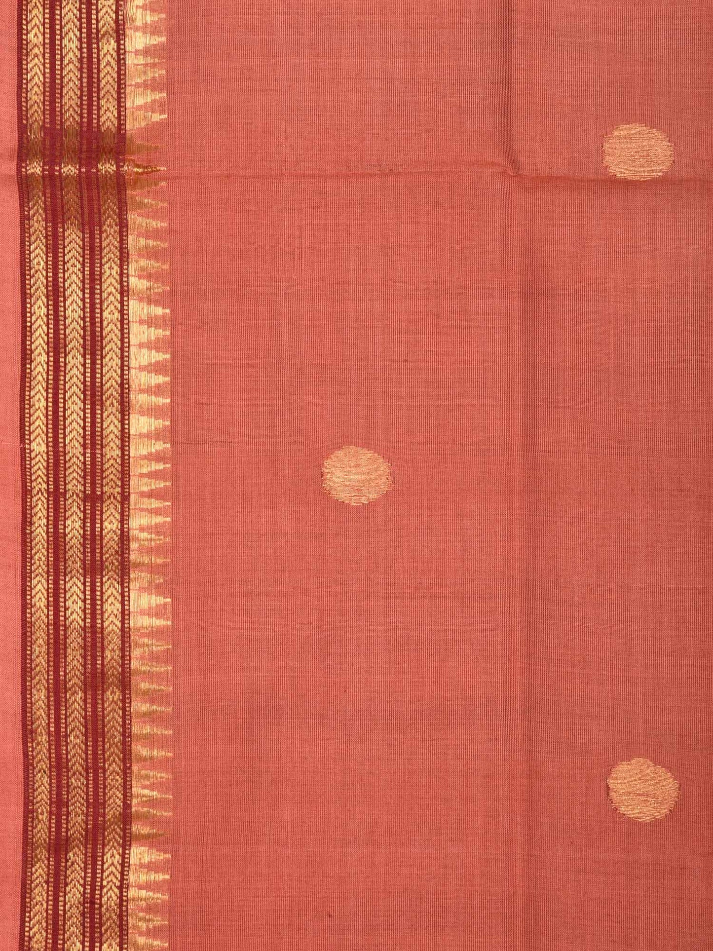 Peach Khadi Cotton Handloom Saree with Buta and Dobi Border Design kh0406