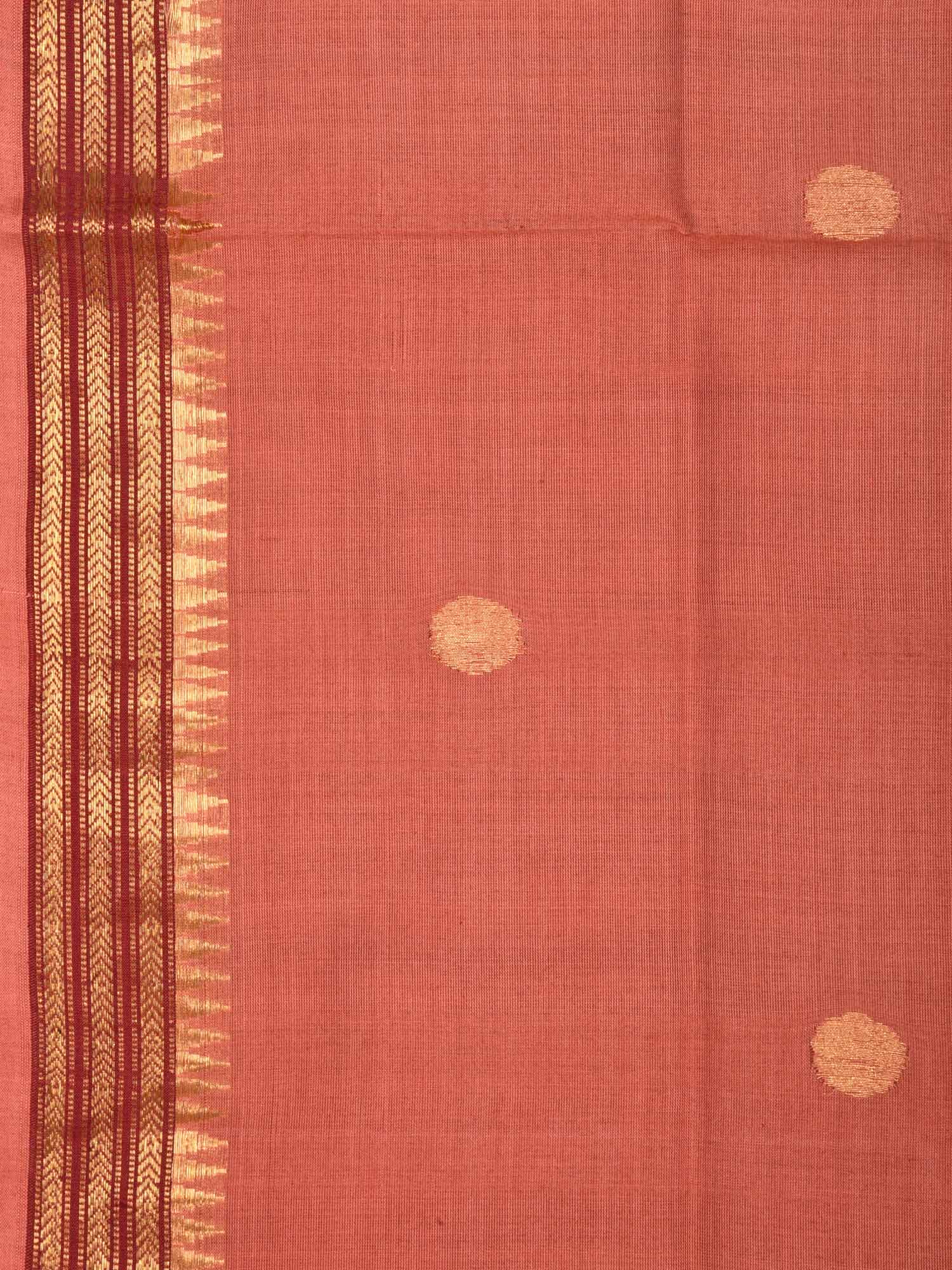Peach Khadi Cotton Handloom Saree with Buta and Dobi Border Design kh0406