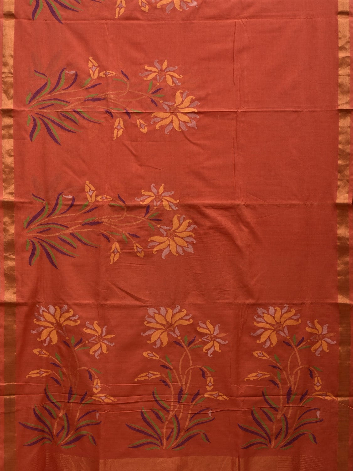Peach Khadi Cotton Handloom Saree with One Side Border Design kh0550