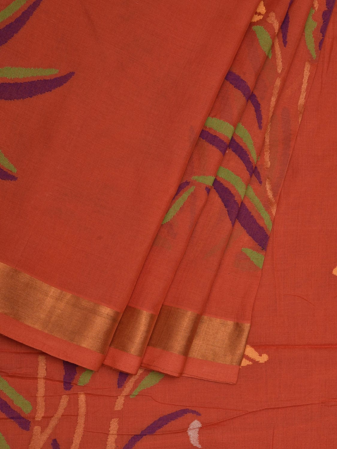Peach Khadi Cotton Handloom Saree with One Side Border Design kh0550