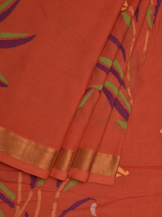 Peach Khadi Cotton Handloom Saree with One Side Border Design kh0550