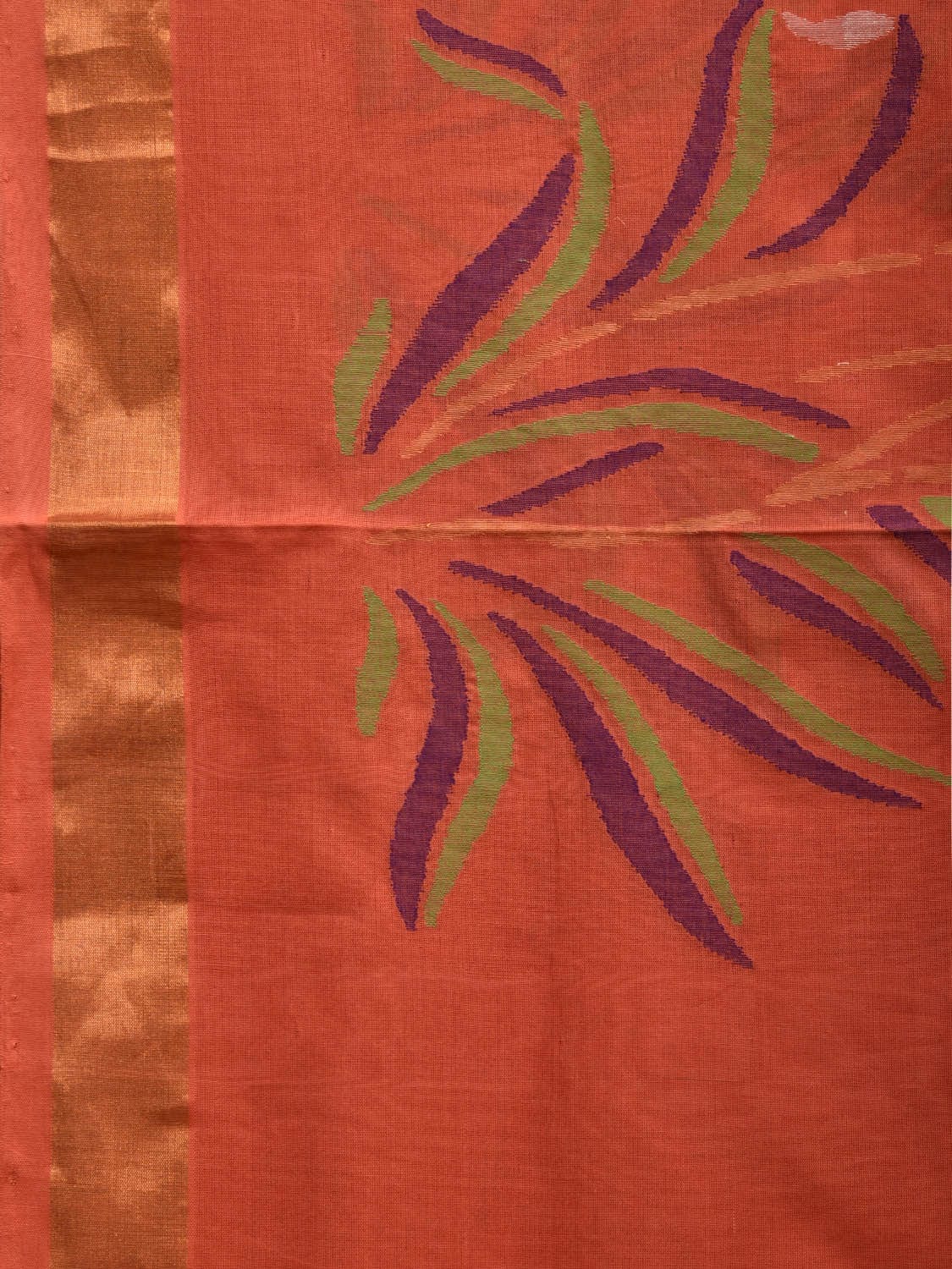 Peach Khadi Cotton Handloom Saree with One Side Border Design kh0550