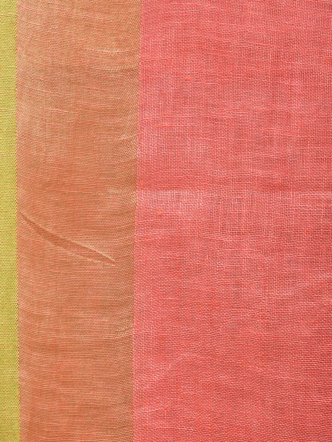 Peach Linen Plain Saree with Strips Pallu Design o0433