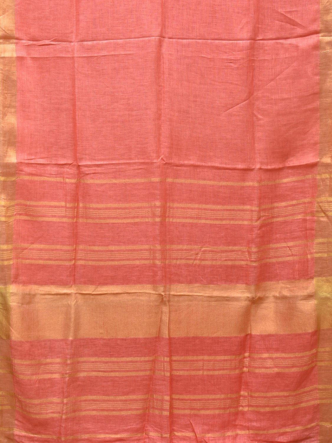 Peach Linen Plain Saree with Strips Pallu Design o0433