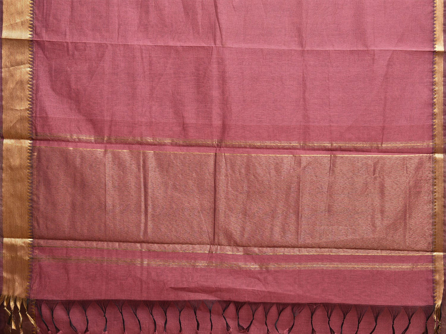 Peach Mangalgiri Cotton Handloom Saree with Strips and Small Temple Border Design No Blouse mn0103