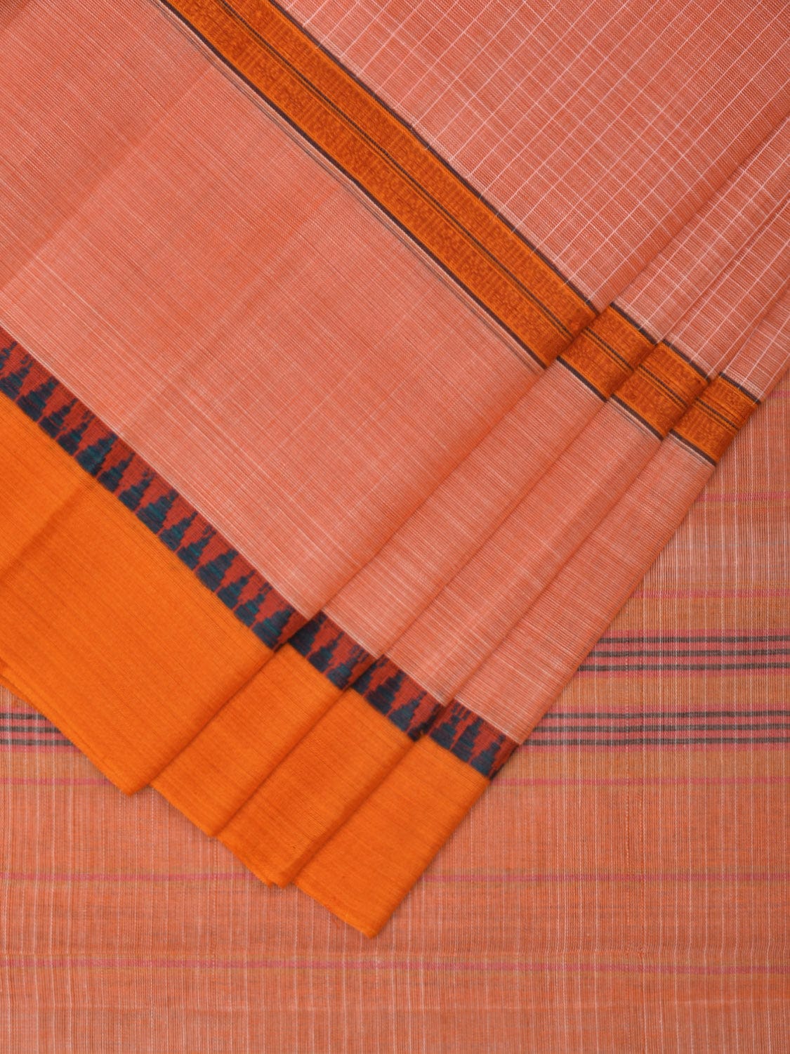 Peach Narayanpet Cotton Handloom Saree with Big Border Design No Blouse np0898