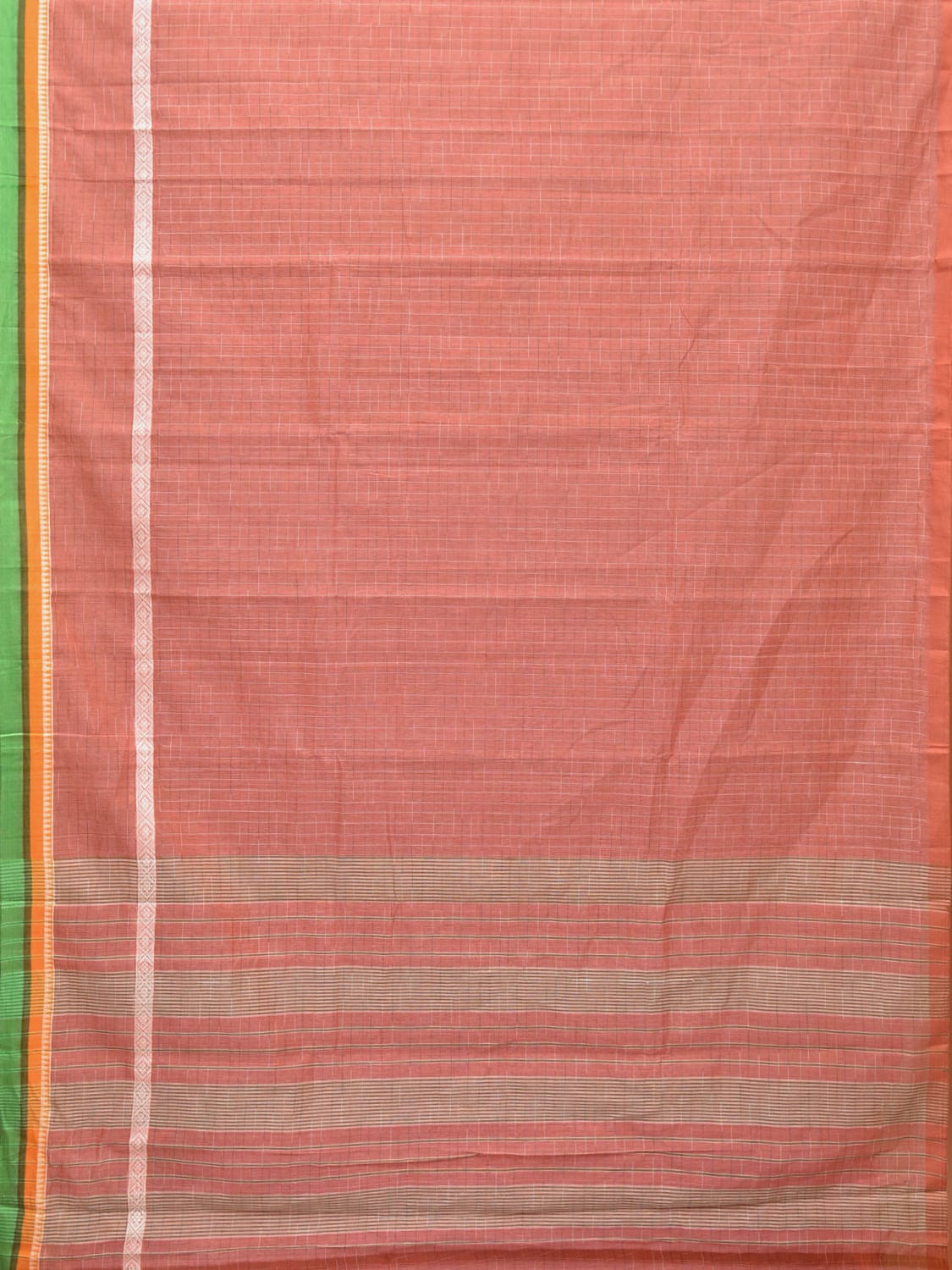 Peach Narayanpet Cotton Handloom Saree with Check Design No Blouse np0714