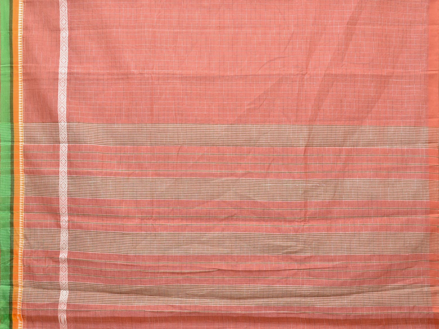 Peach Narayanpet Cotton Handloom Saree with Check Design No Blouse np0714