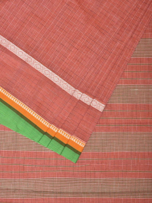 Peach Narayanpet Cotton Handloom Saree with Check Design No Blouse np0714