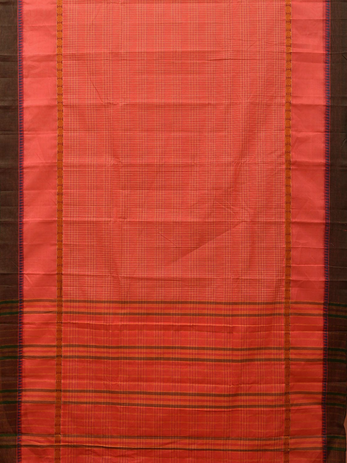 Peach Narayanpet Cotton Handloom Saree with Checks and Big Border Design No Blouse np0691