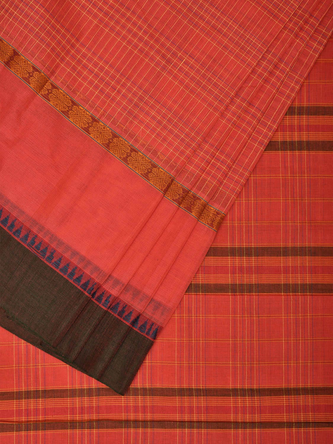 Peach Narayanpet Cotton Handloom Saree with Checks and Big Border Design No Blouse np0691