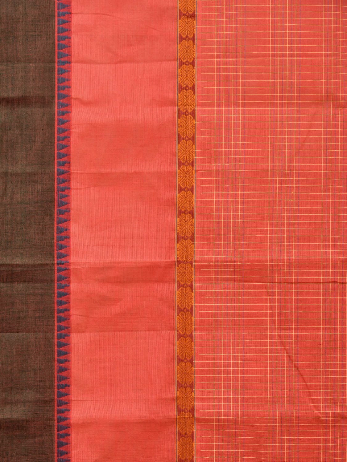 Peach Narayanpet Cotton Handloom Saree with Checks and Big Border Design No Blouse np0691