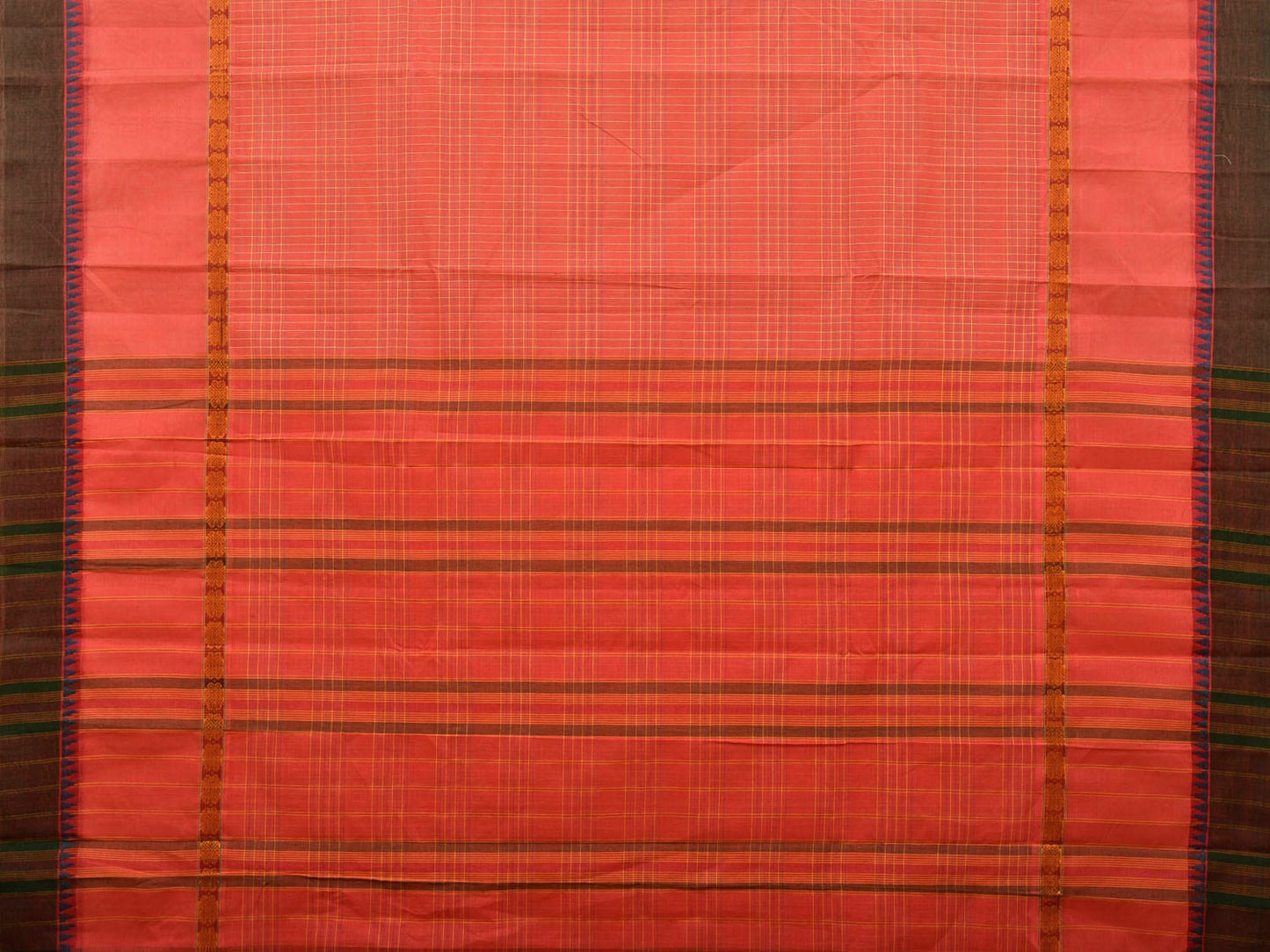 Peach Narayanpet Cotton Handloom Saree with Checks and Big Border Design No Blouse np0691