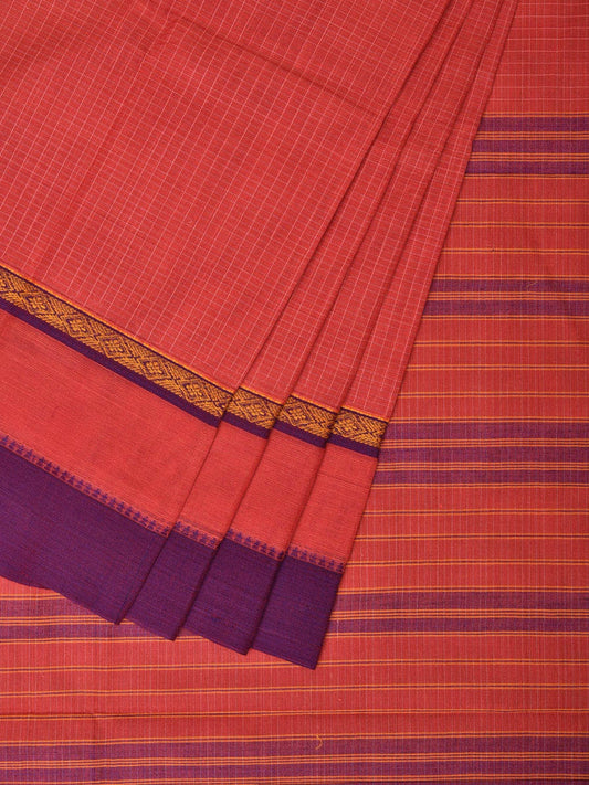 Peach Narayanpet Cotton Handloom Saree with Checks and Big Border Design No Blouse np0724