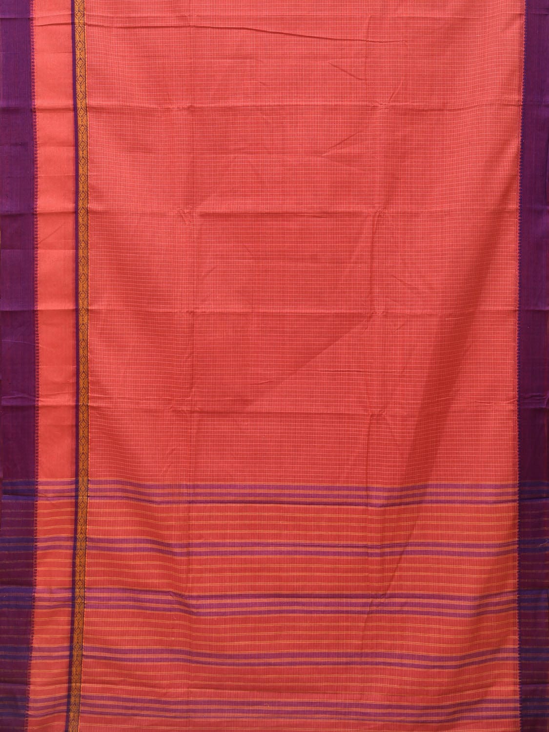 Peach Narayanpet Cotton Handloom Saree with Checks and Big Border Design No Blouse np0724