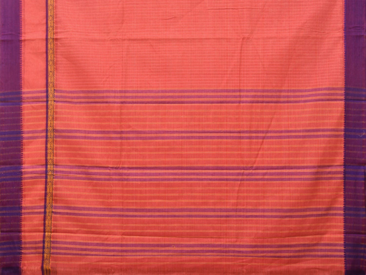 Peach Narayanpet Cotton Handloom Saree with Checks and Big Border Design No Blouse np0724