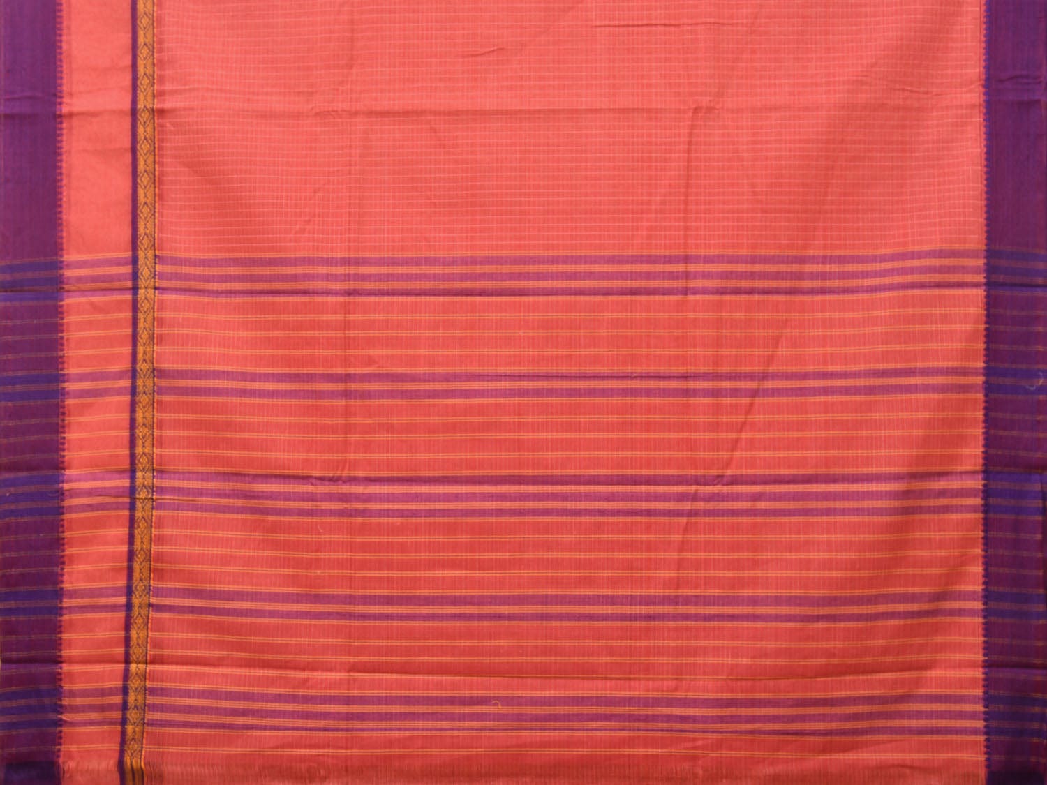 Peach Narayanpet Cotton Handloom Saree with Checks and Big Border Design No Blouse np0724