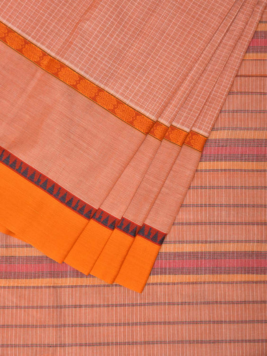 Peach Narayanpet Cotton Handloom Saree with Checks and Big Border Design No Blouse np0727