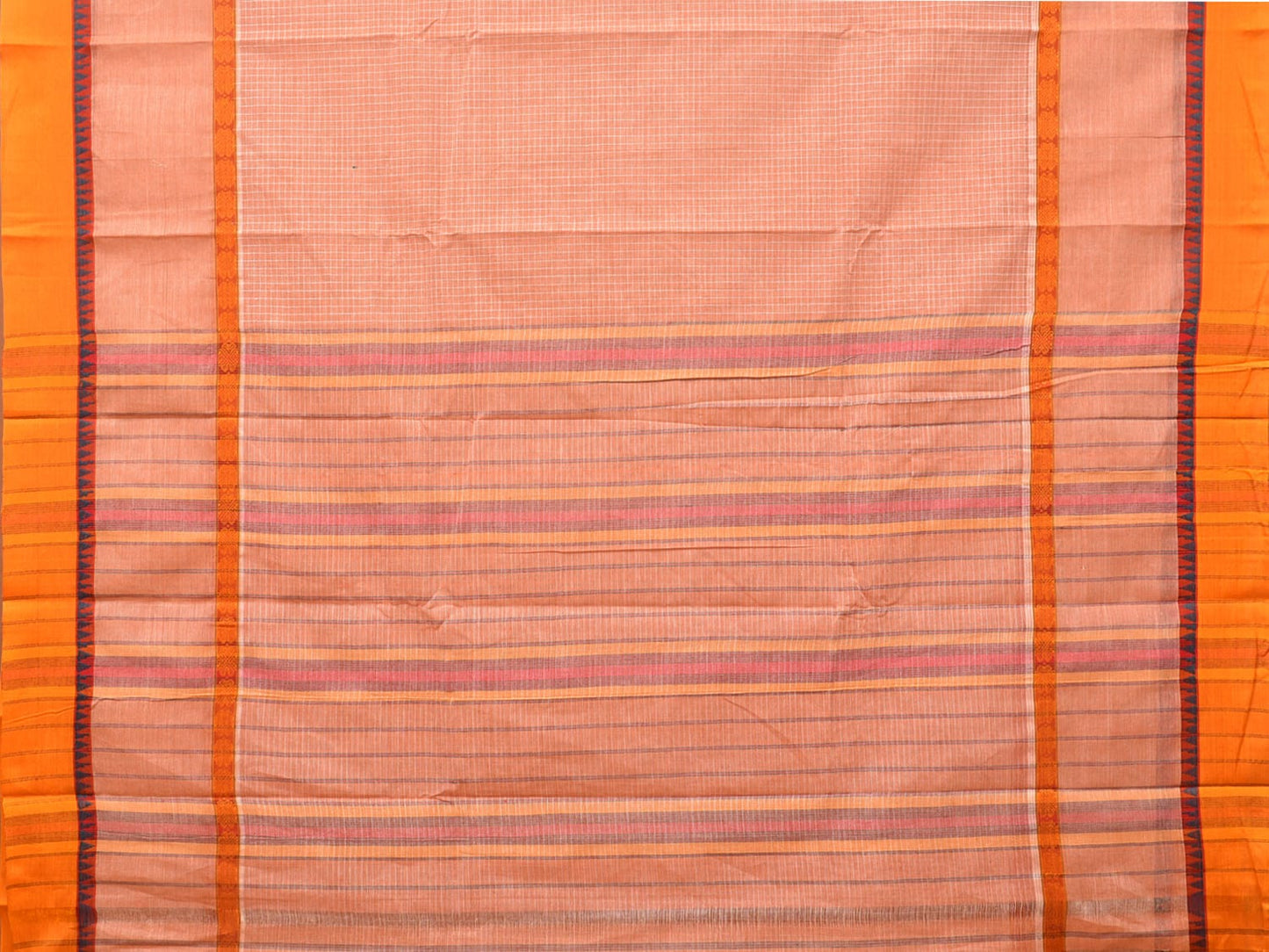 Peach Narayanpet Cotton Handloom Saree with Checks and Big Border Design No Blouse np0727