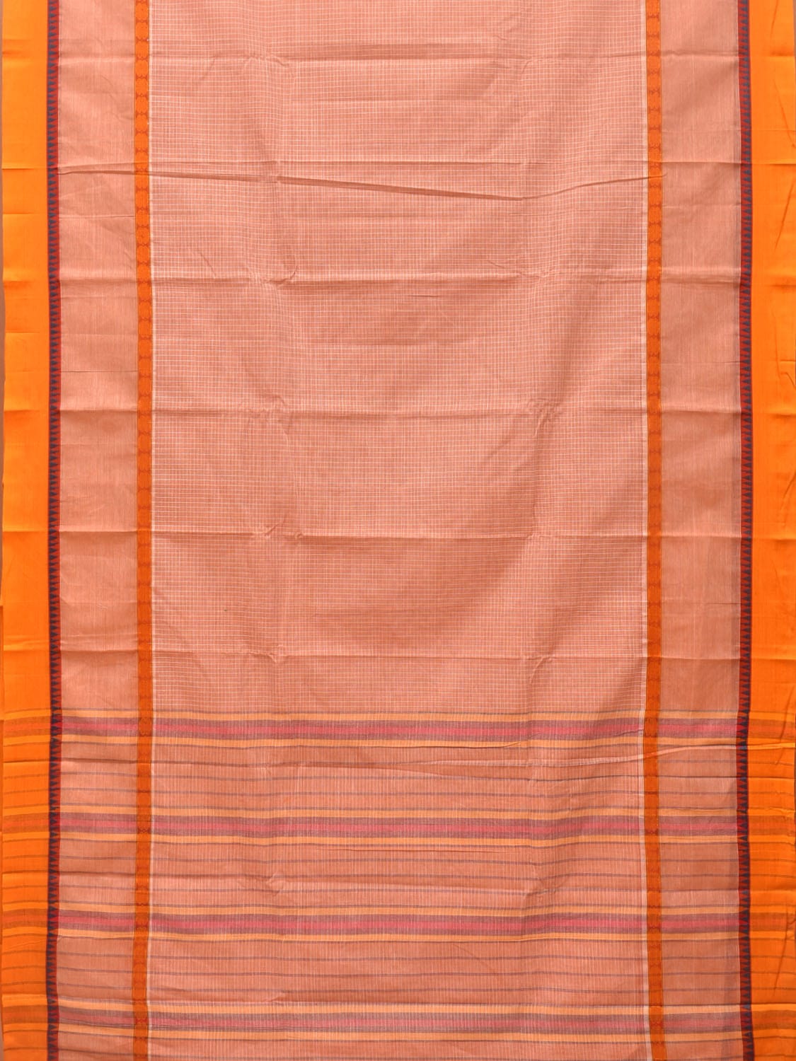 Peach Narayanpet Cotton Handloom Saree with Checks and Big Border Design No Blouse np0727
