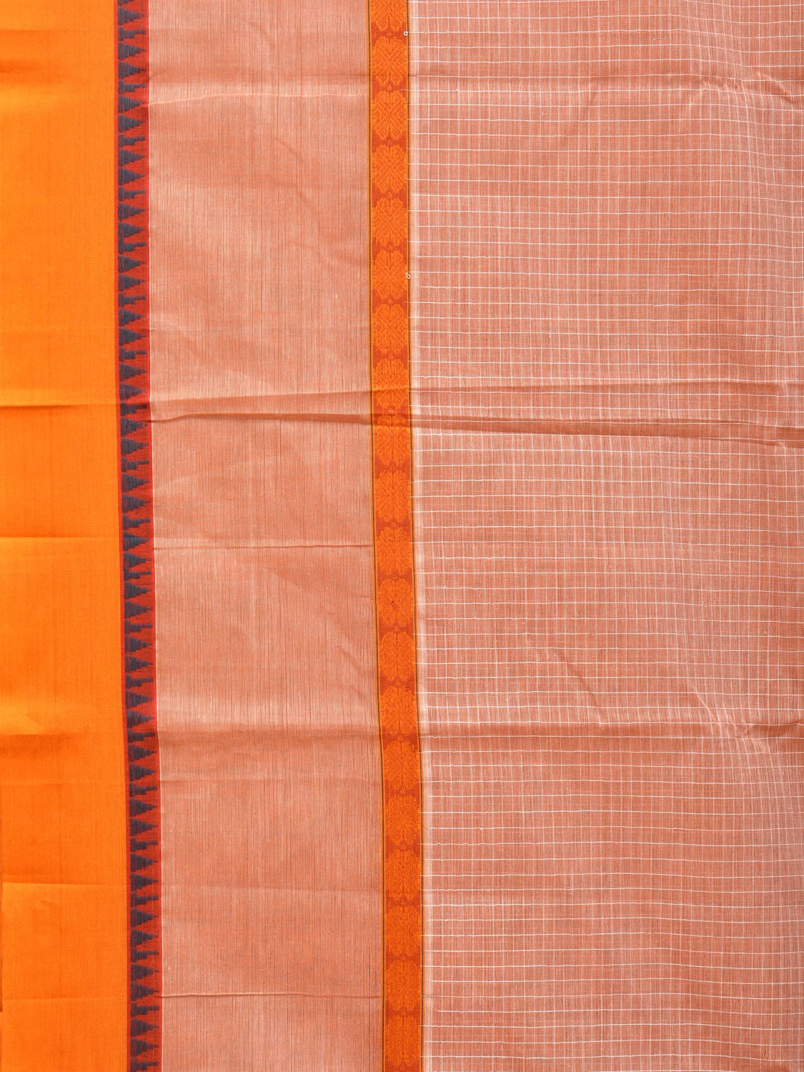 Peach Narayanpet Cotton Handloom Saree with Checks and Big Border Design No Blouse np0727