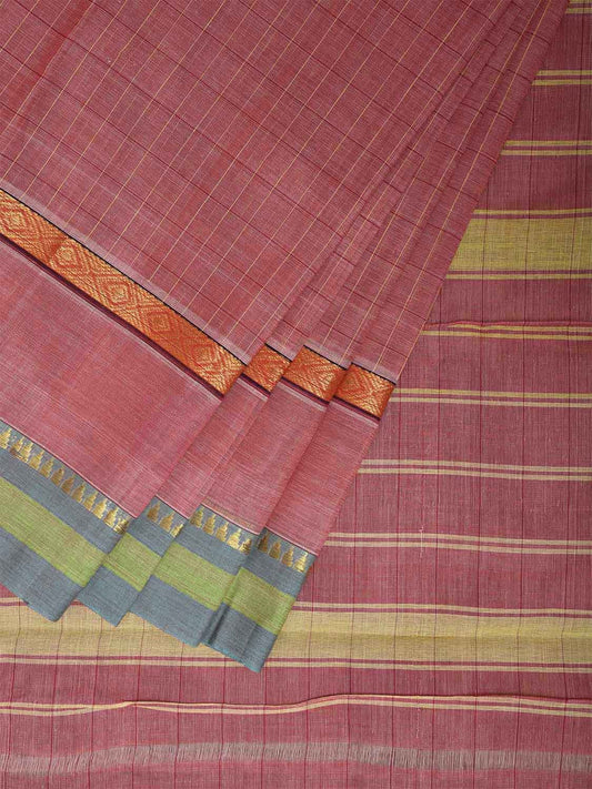 Peach Narayanpet Cotton Handloom Saree with Checks and Big Border Design No Blouse np1102